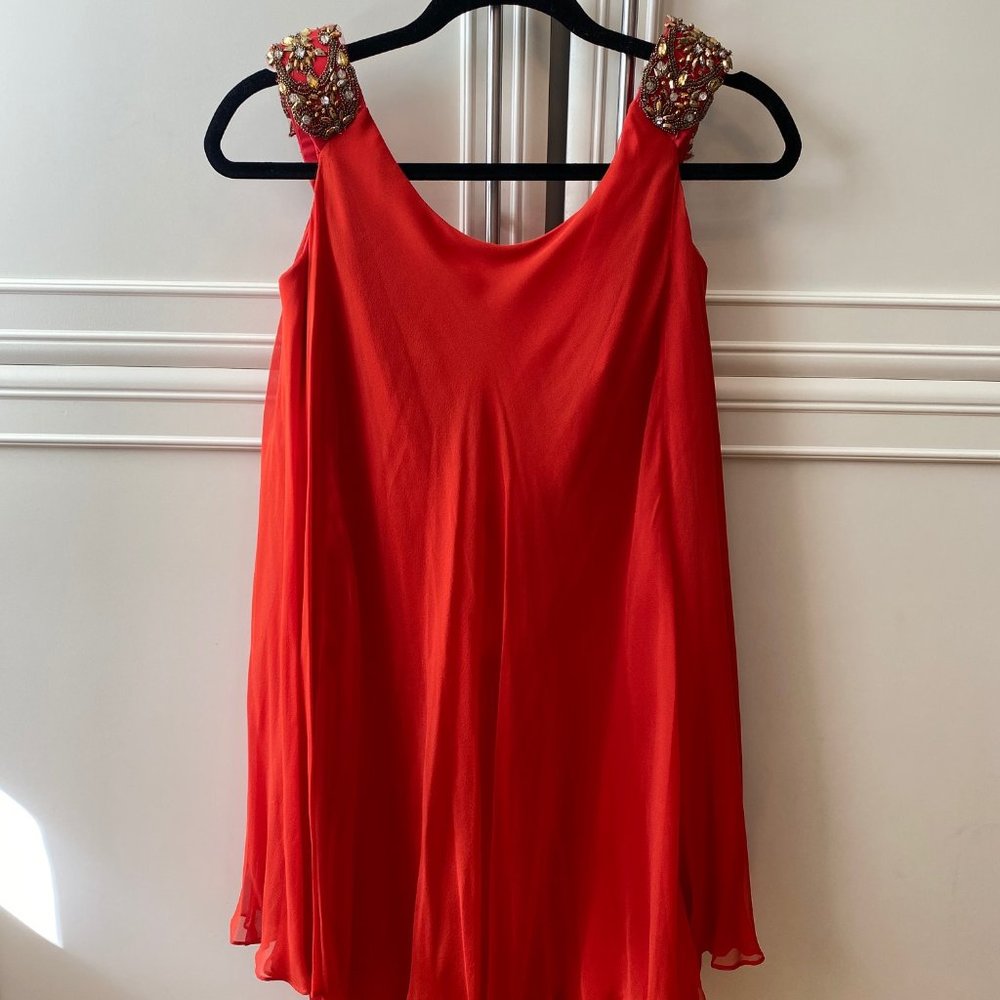 Marchesa Notte Embellished Off Shoulder Dress